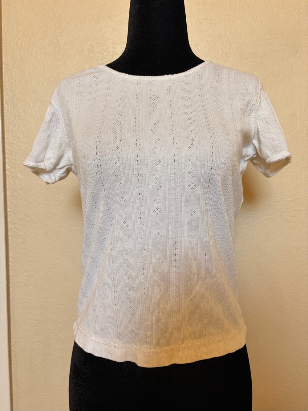 Banana Republic White BabyTee Short Sleeve Pointelle Knit Top